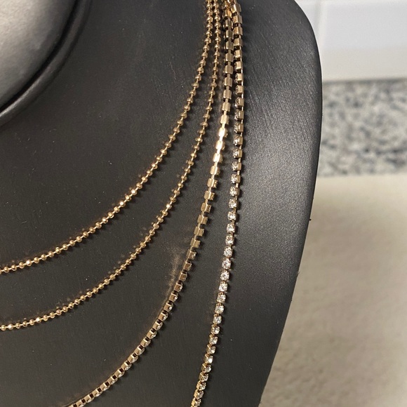NWT Tasha Gold Crystal Multi-Layer Necklace - Picture 3 of 14